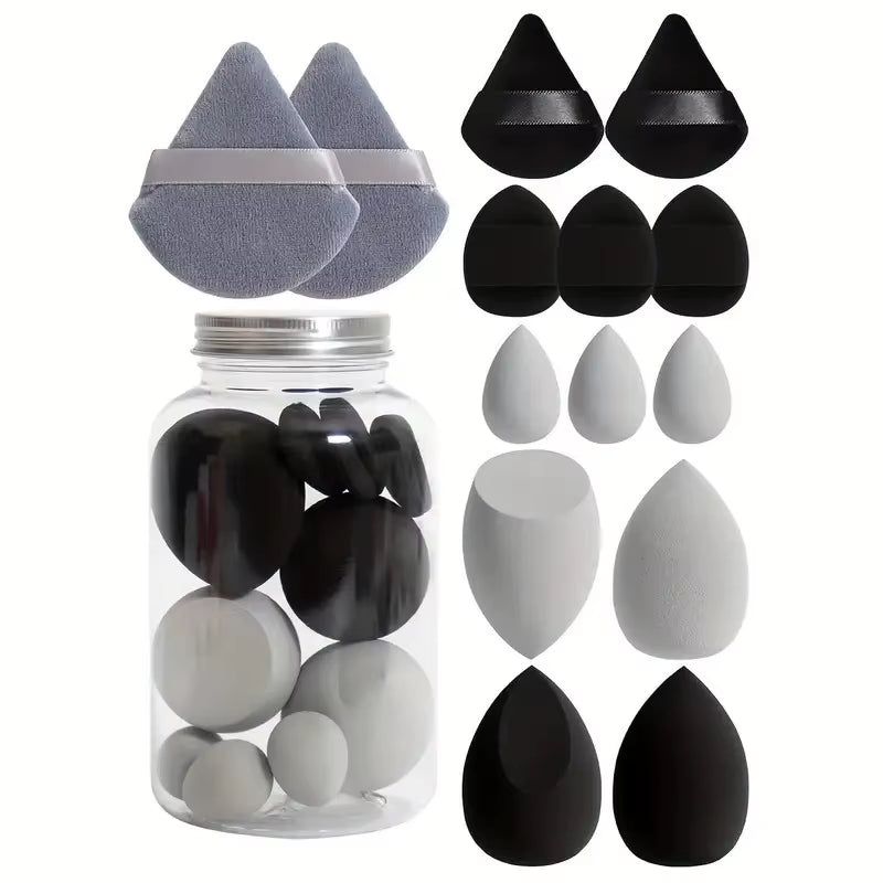 14Pcs Makeup Sponge Set with Storage Jar Latex Free Finger Puff Tourist Use Holder Dry Foundation Cosmetic Puffs