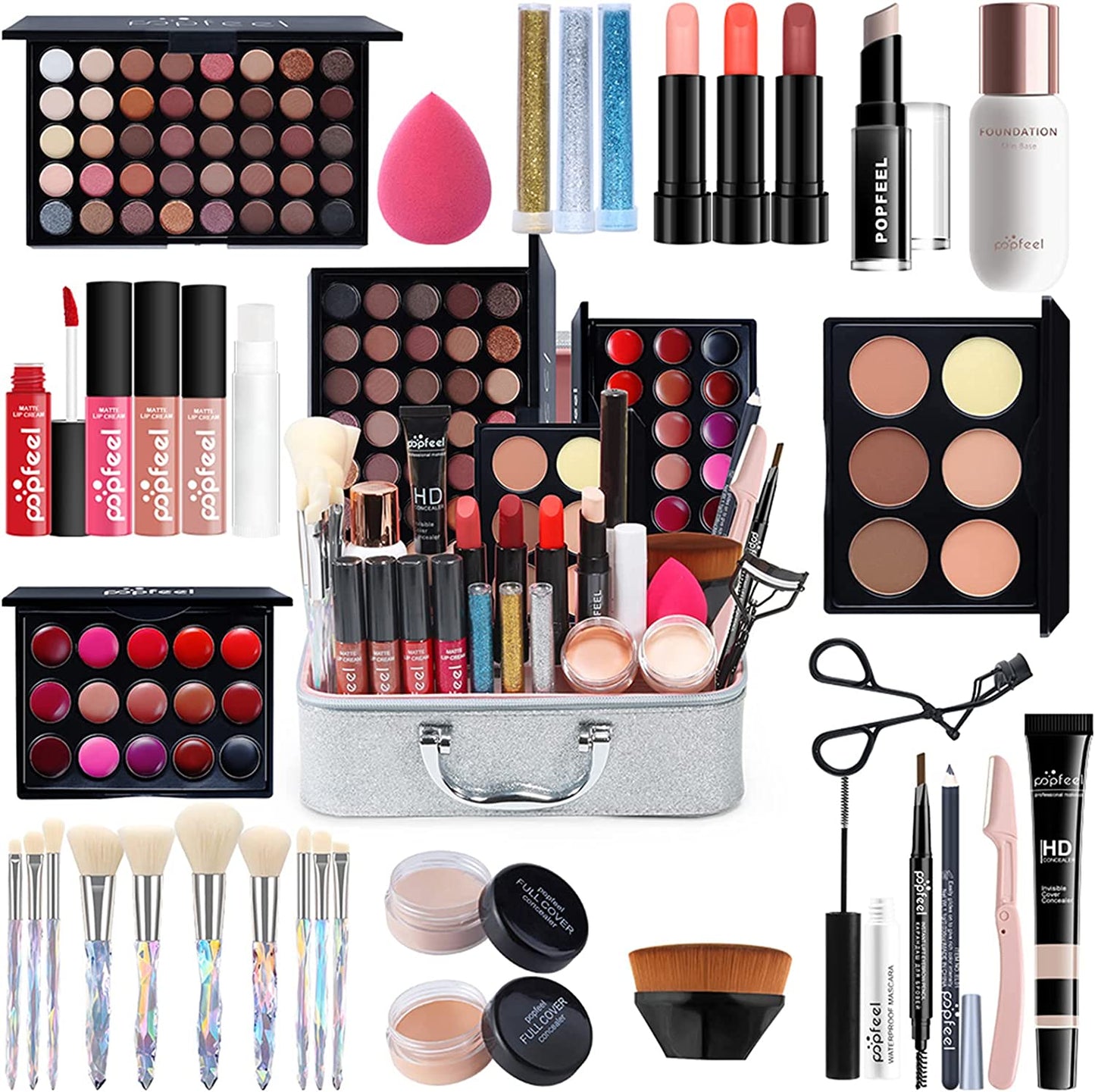 Kit De Maquillage Complet, Coffret Maquillage Femme, Kit Maquillage Femme, Lot Maquillage Avec Ombres Paupières, Rouge À Lèvre, Pinceaux, Brillant À Lèvres