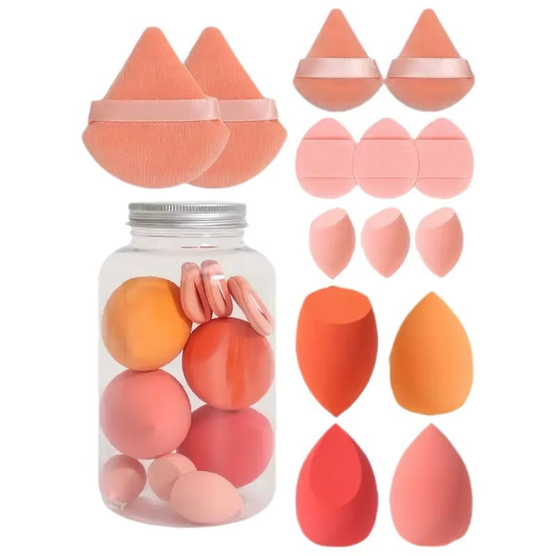 14Pcs Makeup Sponge Set with Storage Jar Latex Free Finger Puff Tourist Use Holder Dry Foundation Cosmetic Puffs