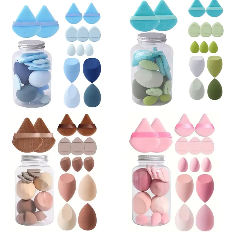 14Pcs Makeup Sponge Set with Storage Jar Latex Free Finger Puff Tourist Use Holder Dry Foundation Cosmetic Puffs