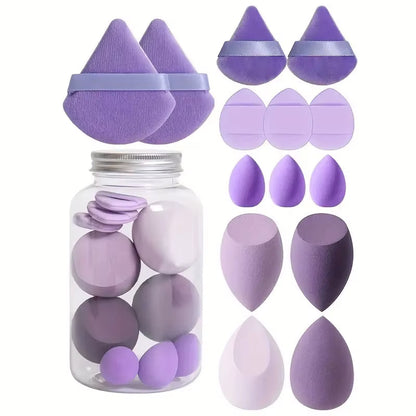14Pcs Makeup Sponge Set with Storage Jar Latex Free Finger Puff Tourist Use Holder Dry Foundation Cosmetic Puffs