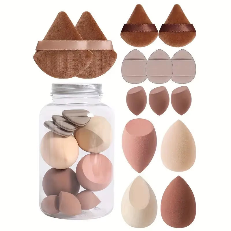 14Pcs Makeup Sponge Set with Storage Jar Latex Free Finger Puff Tourist Use Holder Dry Foundation Cosmetic Puffs