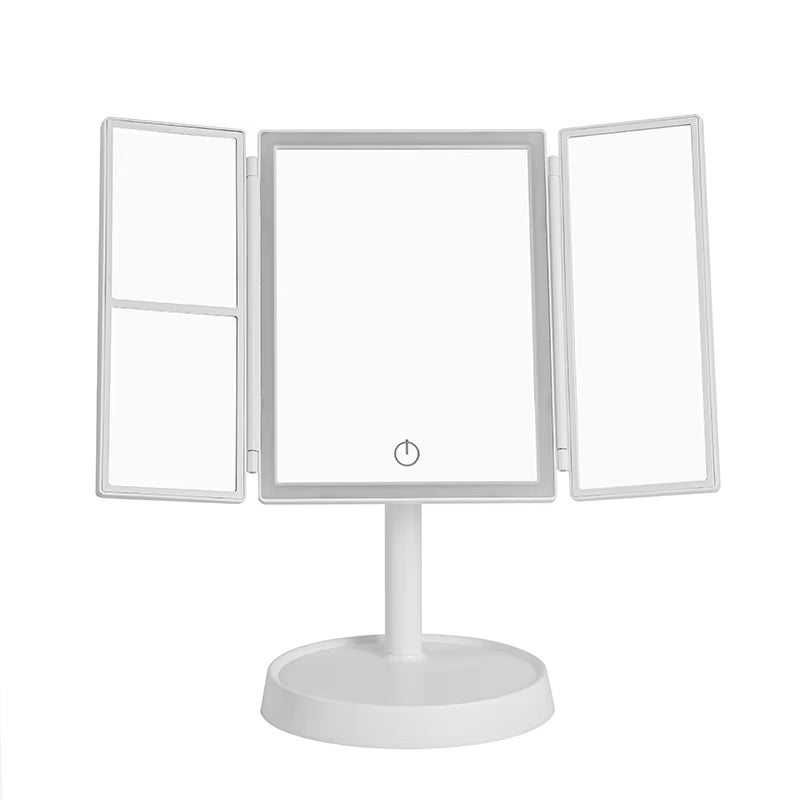 Tri-Folding LED Vanity Makeup Mirror Touch Screen 3 Tone Light 2X/3X Magnifying 360° Rotate Rechargeable Dimming Make up Mirror