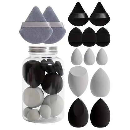 14Pcs Makeup Sponge Set with Storage Jar Latex Free Finger Puff Tourist Use Holder Dry Foundation Cosmetic Puffs