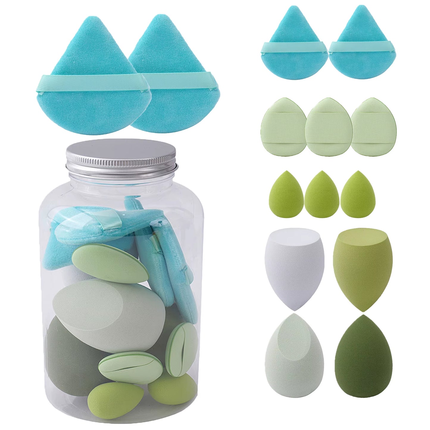 14Pcs Makeup Sponge Set with Storage Jar Latex Free Finger Puff Tourist Use Holder Dry Foundation Cosmetic Puffs