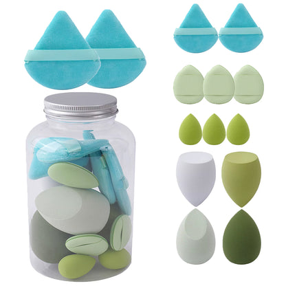 14Pcs Makeup Sponge Set with Storage Jar Latex Free Finger Puff Tourist Use Holder Dry Foundation Cosmetic Puffs
