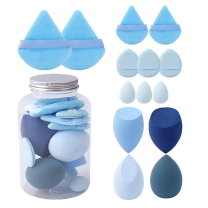 14Pcs Makeup Sponge Set with Storage Jar Latex Free Finger Puff Tourist Use Holder Dry Foundation Cosmetic Puffs