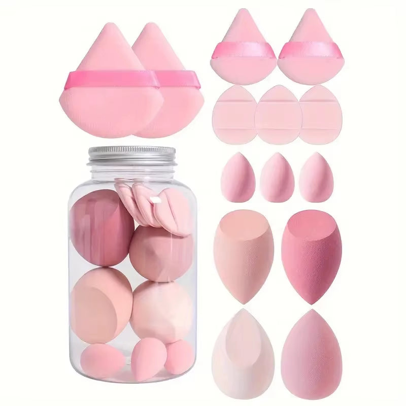 14Pcs Makeup Sponge Set with Storage Jar Latex Free Finger Puff Tourist Use Holder Dry Foundation Cosmetic Puffs