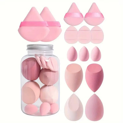 14Pcs Makeup Sponge Set with Storage Jar Latex Free Finger Puff Tourist Use Holder Dry Foundation Cosmetic Puffs