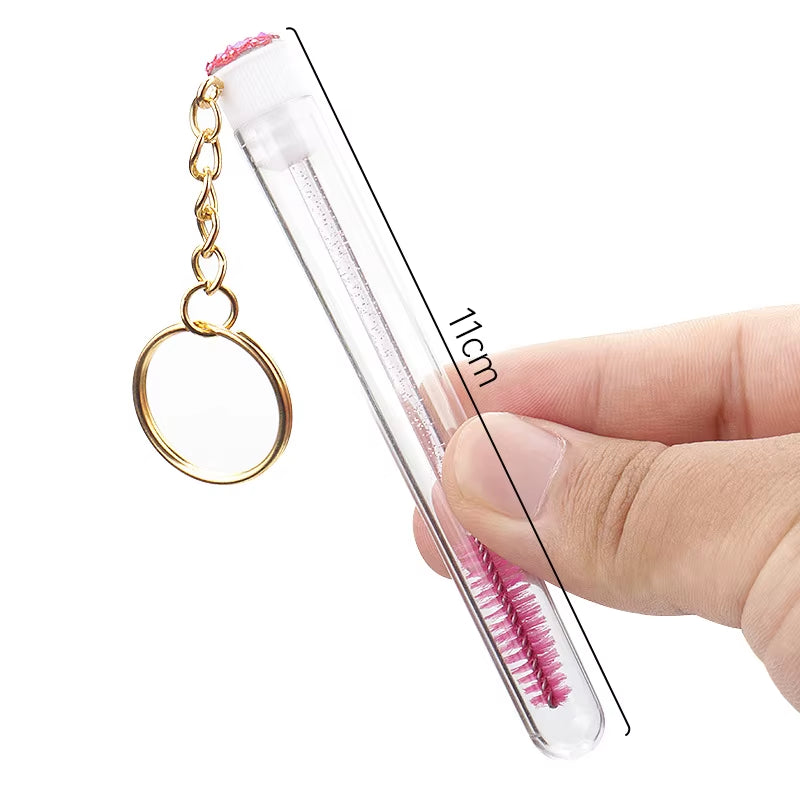 10Pcs Tube Eyelash Brush with Gold Keychain Eyebrow Comb Holder Mascara Wand Applicator Lash Extension Micro Brushes Makeup Tool